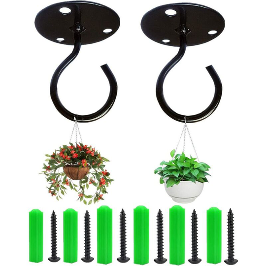2PCS Wall Mount Ceiling Hooks, Metal Plant Bracket Iron Wall Hook for Hanging Bird Feeders, Lanterns, Wind Chimes, Planters