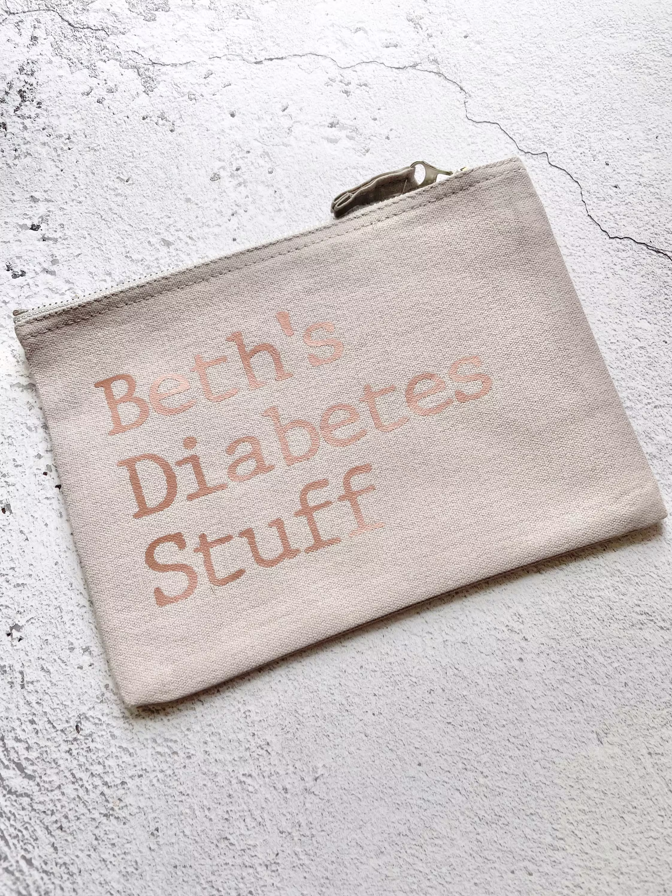 Diabetes Stuff Bag, Personalised Diabetes Medicines Case, Insulin Case For School, Type 1 Meds Rose Gold Bag