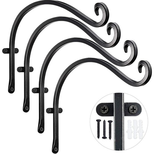 Kartokner - 4 Pack Iron Sturdy Hanging Plant Hooks for Plant Hangers Outdoor, Black (12in)