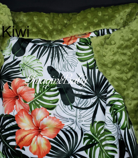 Handmade Personalized Baby Blanket, Bahama Girl Minky Tropical Hibiscus Blanke, Blanket