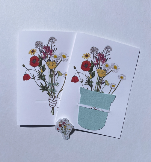 Plantable Wildflower Seed Card ~ Botanical Greeting Mixed Media Eco Friendly Blank Inside
