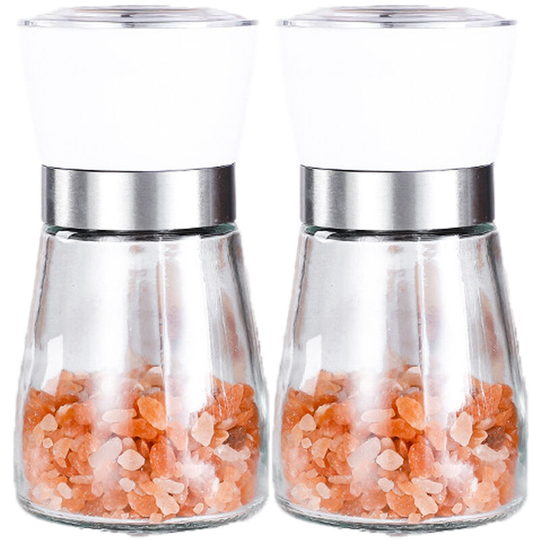 Fvbjd - Salt and Pepper Grinder, Glass Refillable Stainless Steel Salt and Pepper Mill Shakers 2pcs white