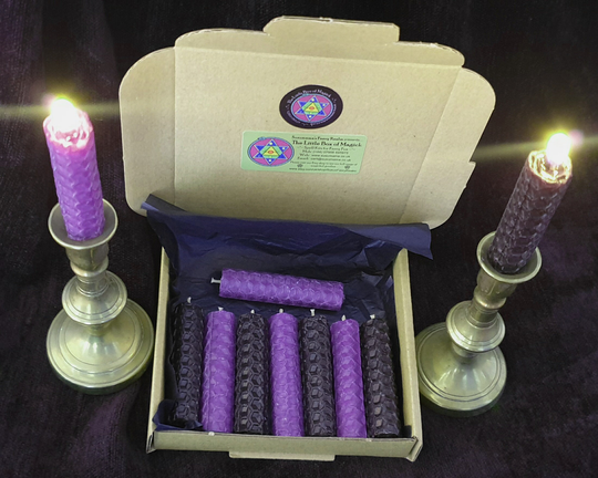 The Little Box Of Magick Goth Gothic Mini Candle Kit Witches - 4 Black & Purple Candles Witchcraft Wicca