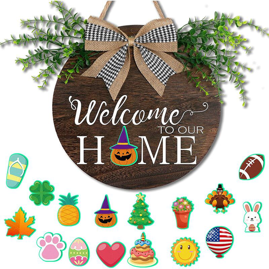 Fvbjd - Seasonal Welcome Sign Front Door Porch Decor, Interchangeable Rustic Wood Wall Hanging Porch Decorations for Halloween, Christmas, Farmhouse