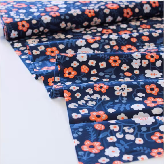 Bella Cotton Lawn - Margo Midnight Blue Birch Fabrics 100% Organic 56