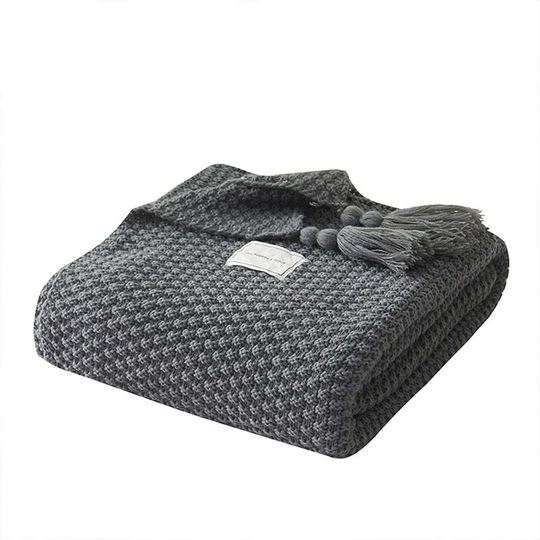 Bearsu - Knit Blanket Plaids Sofa Bedspread Table Mat Soft Warm Nordic Bed Throws with Handmade Fringe for Beach Picnic All Seasons (Grey, 70 x 100cm)