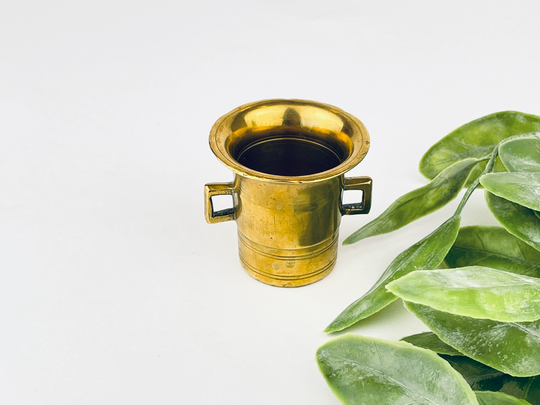 Vintage Mini Brass Pot/Planter With Handles + Aged Patina
