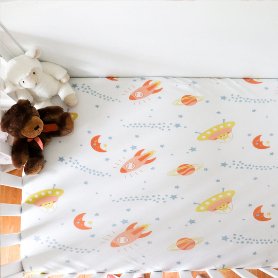 Outer Space - Pack Of 1 Organic Baby Crib Fitted Sheet | Colorful