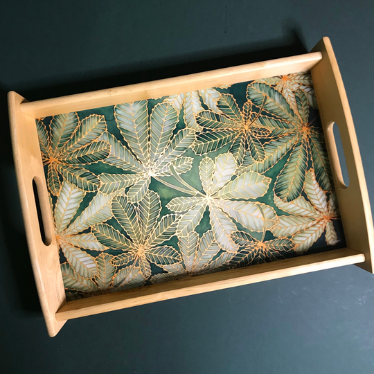 Green Autumn Leaves Tea Tray - Now On Sale At 25% Off Rectangular Serving Dining Decor Hard Wearing Melamine Style