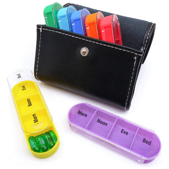 Superseller - 7 Days Weekly Pill Box 28 Compartments Pill Organizer Plastic Medicine Storage Dispenser Case Vitamin Organizer for Travel with pu
