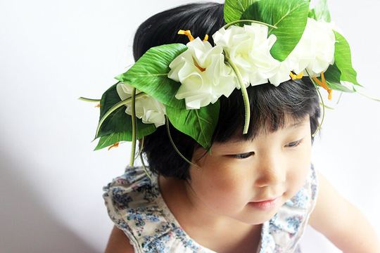Ribbon Lei For Hula Girls | White Hibiscus Head Band B /Hula Accessories/Hula Flowers/Hawaii/Hawaiian Crown/Headband/Haku/Flowers Hair Clip/
