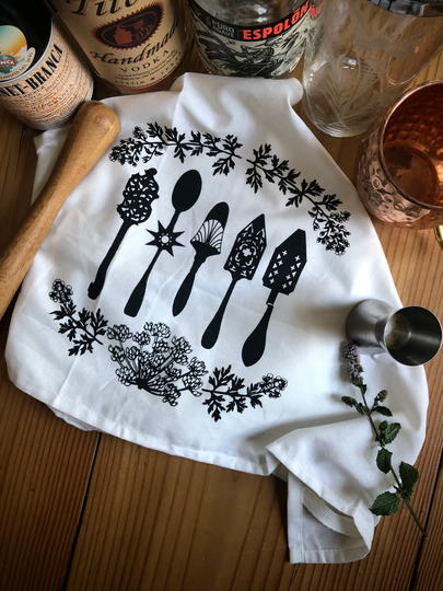 Absinthe Spoons Bar Towel Organic | Hand Printedtea Home Warming Gift