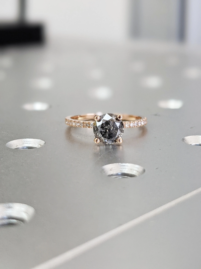 Salt & Pepper Diamond Engagement Ring Vintage Wedding Solitaire Pave Unique Rose Gold Diamond Art Deco Wedding Anniversary