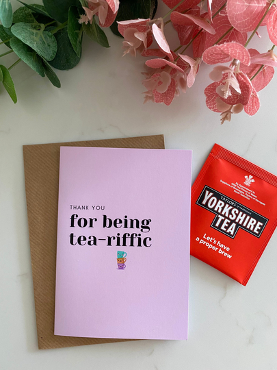 Thank You For Being Tea-Rrific Card With Teabag Inside | Teacher| Hug in A Mug Funny Cute Friends Positivity Tea Gift