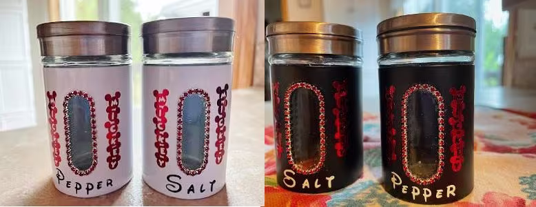 Rhinestone Black Or White Window Salt & Pepper Shakers - Matches Canisters