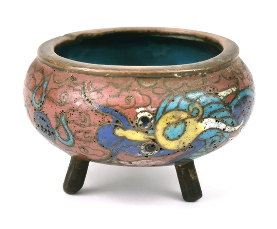 Free Post - Antique Salt, Enameled Salt Pot, Spice Chinoiserie, Chinese Cloisonne, Cloisonne Dragon, Table Decor, Small Cruet, Unique