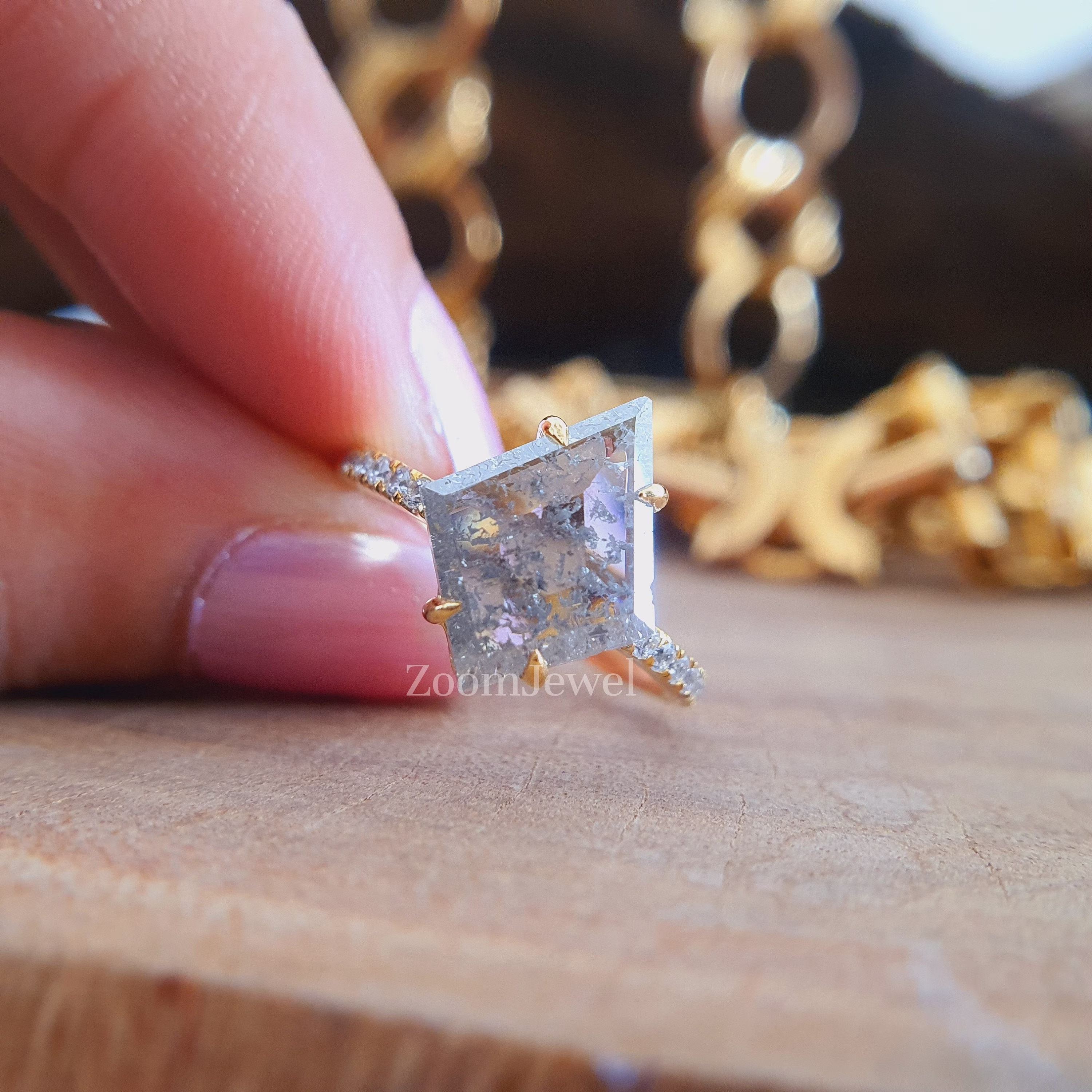 Salt & Pepper Diamond Ring| 2.24Ctw Engagement Kite 14K Gold Art Deco Promise Ring