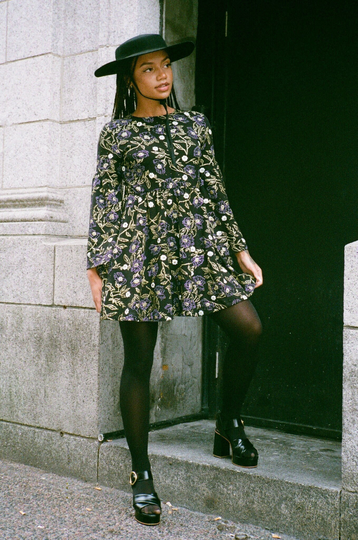 Handprinted Organic Cotton/Bamboo Mini Stevie Dress in Wild Rose