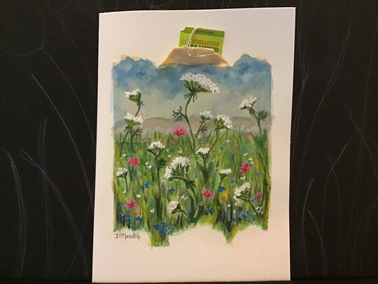 Wildflowers Hand Painted On Tea Bag With Matching Envelope