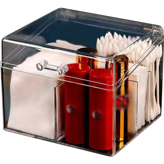 Desk Cotton Swab Holder Flossers Box Case Acrylic Cotton Ball Pads Gauze Swab Holder Plastic Makeup Lipstick Organizer for Makeup Sponges (Type 1)