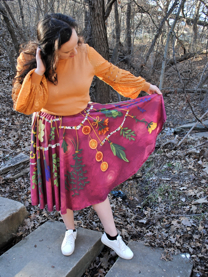 Drying Herbs Midi Skirt With Pockets | Cottagecore Cottage Forest Witch Fashion One Size & Plus