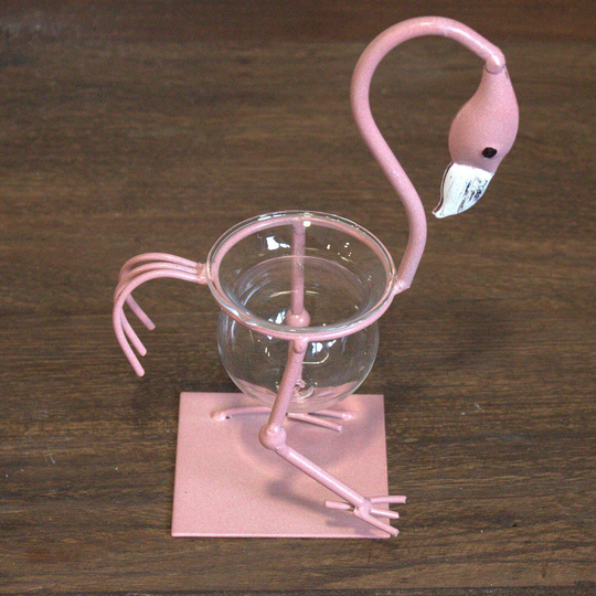 Hydroponic Home Décor - Pink Metal Flamingo Vase A Stylish For Aquatic Plant, Succulents, Cacti Or Air Plants
