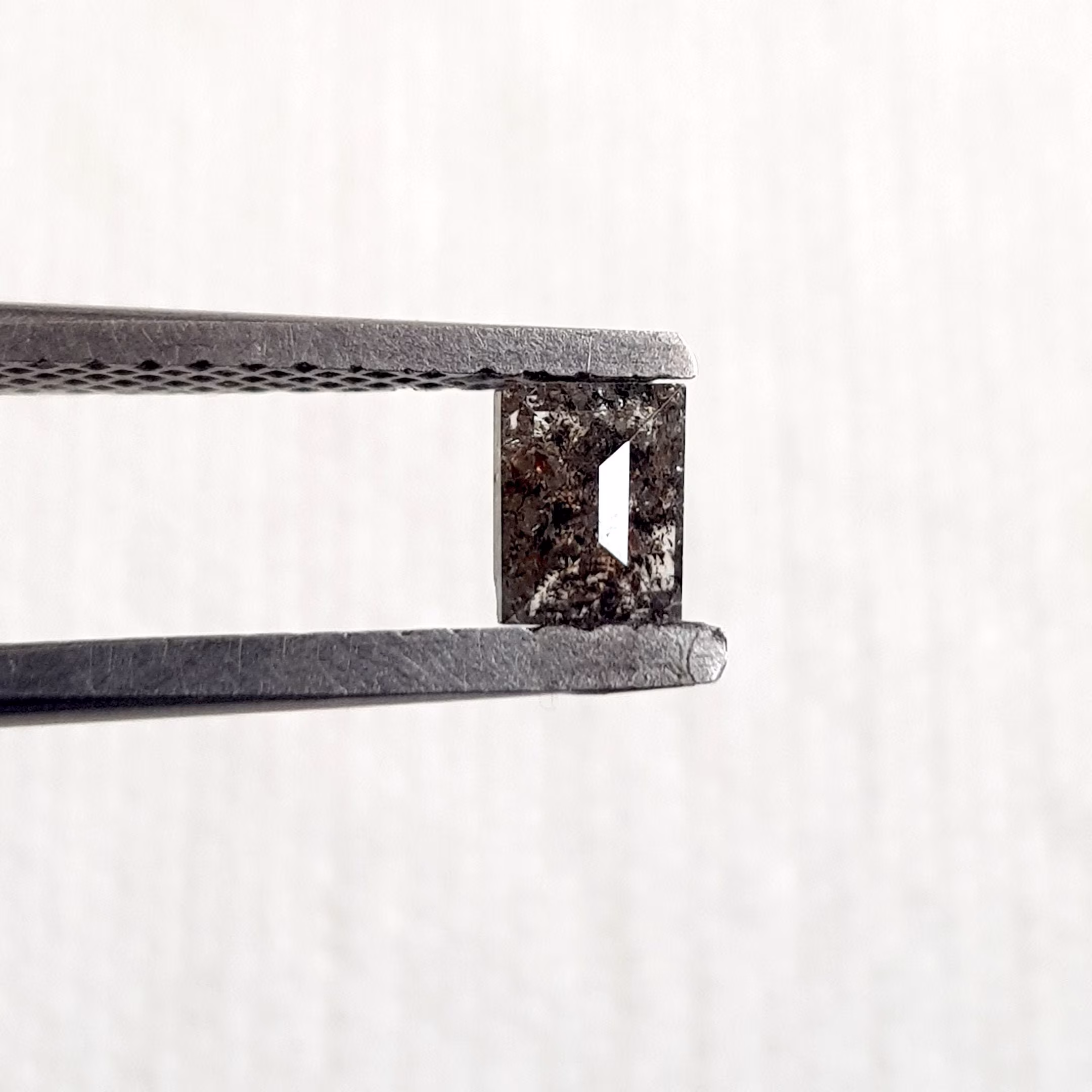 4.4mm/0.32Ctw Clear Black Emerald Cut Salt & Pepper Rose Cut Diamond Loose, Natural Flat Back Ring, Dds711/31