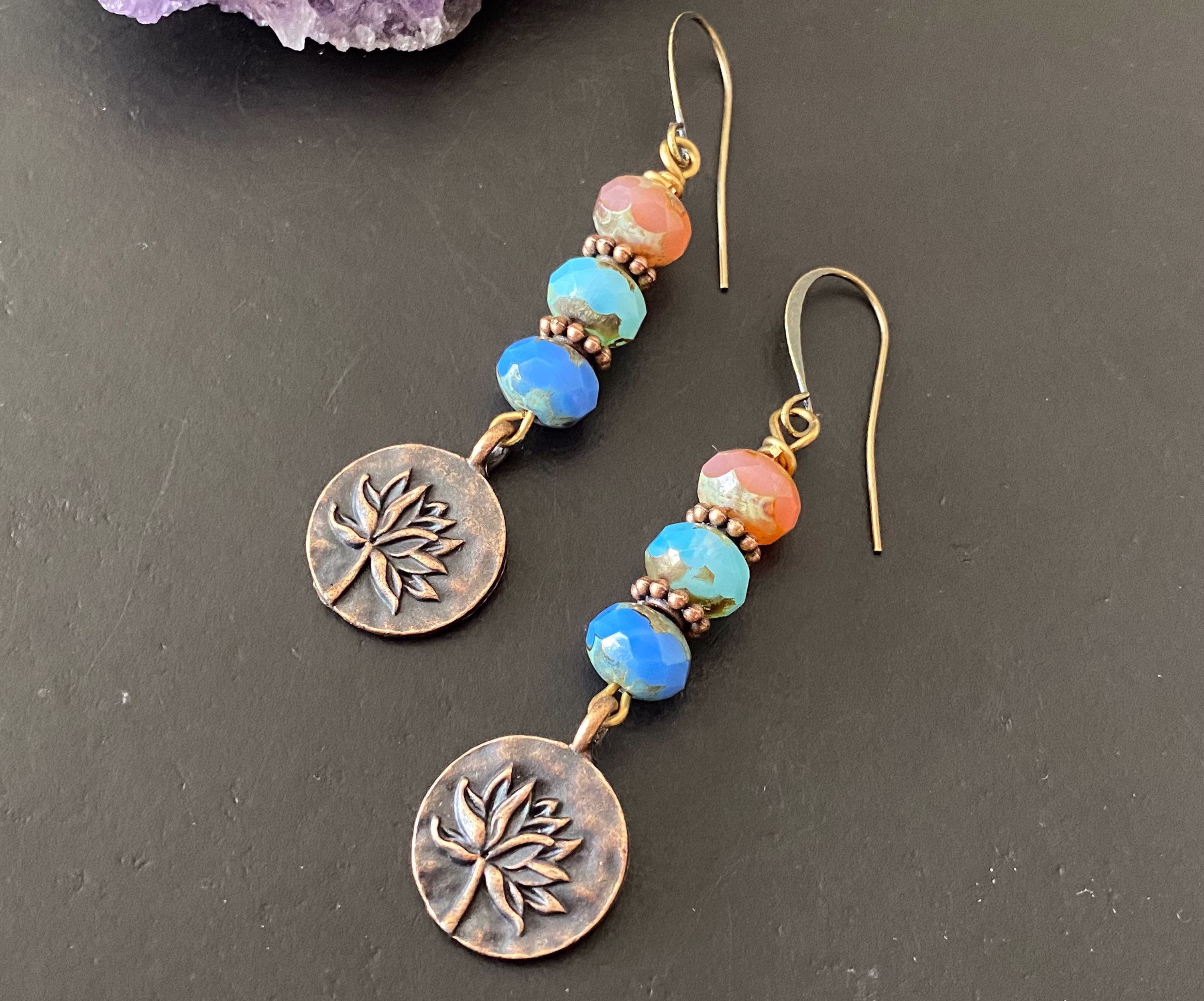 Boho Chic Jewelry /Nature Inspired/Aloha Earrings /Czech Glass /Gifts For Her/ Lotus