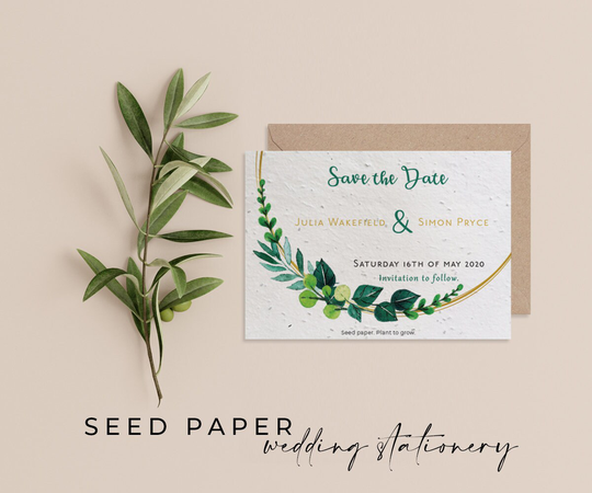 Plantable Seed Paper Eco-Friendly Sustainable Biodegradable Wedding Save The Date Invitation - Foliage