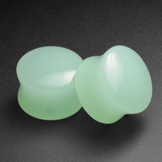 Matcha Green Glass Double Flare Convex Plug | Ear Stretcher Gauges Sizes 6mm | 2G - 25mm | 1