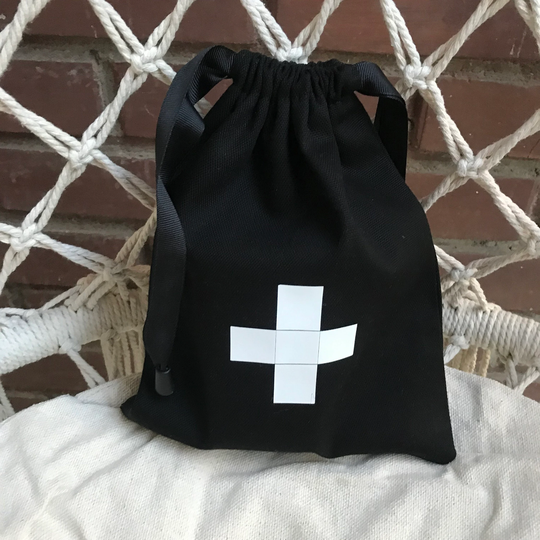 Black Medicines Bag. Vitamines Travel Cotton Personalized Bag With Cross. Drawstring Handmade