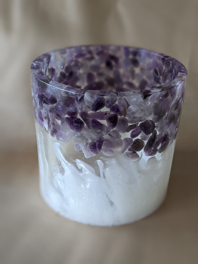 White & Amethyst Cylinder Resin Vase