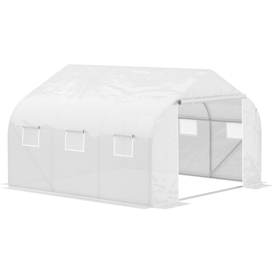 Outsunny - Walk-In Polytunnel Greenhouse w/ Roll Up Door Windows, 4.5x3x2 m White - White