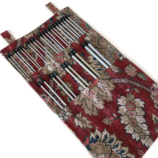 Hanging Knitting Needle Organizer For Straight Single Point 14 Or 10 Inch Rust Paisley