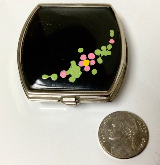 Early Combination Powder Rouge Compact Black Enamel All Original