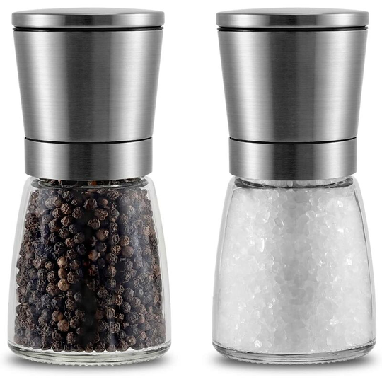 Premium quality ceramic salt and pepper mill set with adjustable coarseness, coarse and fine salt and pepper shakers for home or kitchen