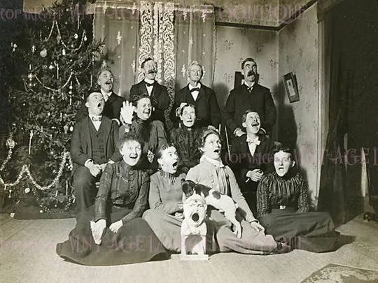 Antique Victorian Photo Of A Family Posing Under Christmas Tree Season Winter Solstice Holiday 5x7 Greeting Card