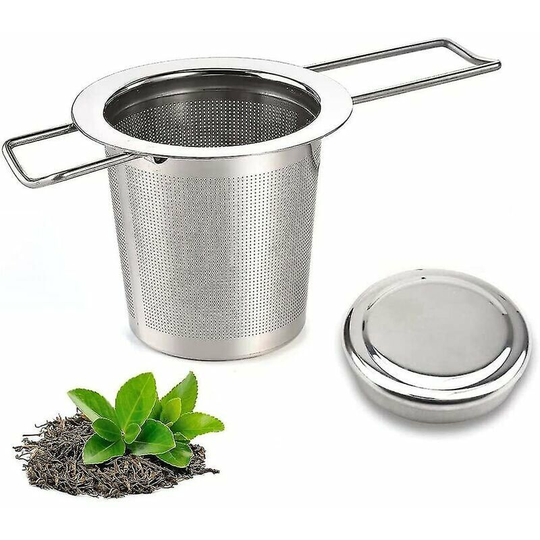 Stainless steel tea infuser with lid and foldable handle, tea strainer