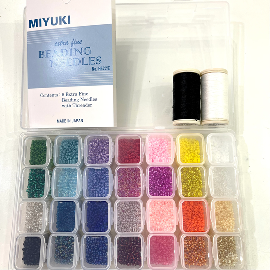 Miyuki Seed Beads Starter Set, 28 Colours 280 Gr 11/0 Round Beads, Needle, Thread, Container