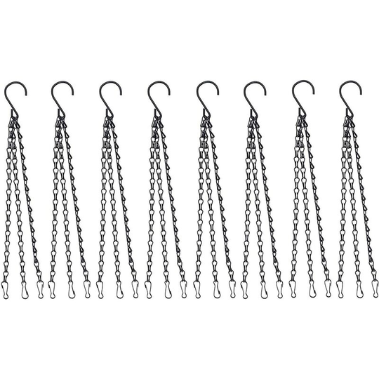 8 Pieces Hanging Chain with Clip, 40cm Metal Hanging Basket Hanger 3 Legs Plant Hanger Chain for Flower Pot Planters Bird Feeders Lanterns (Black)