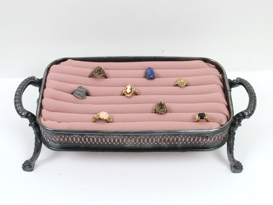 Pink Ring Tray, Unique Jewelry Holder Stand, Retail Display, Ornate Closet Organizer, Vintage Metal Chafing Dish, Decorative Storage