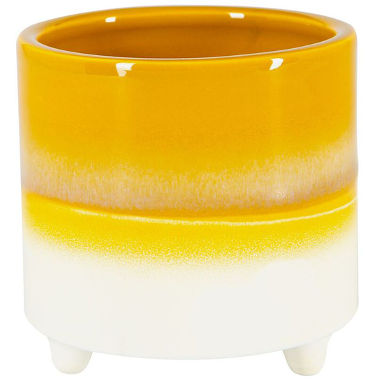 Reactive Glaze Footed Plant Pot - 10.5cm - Mustard - Nicola Spring