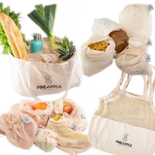 Organic Cotton Eco Shopping & Grocery Bag Set - 14 Pieces