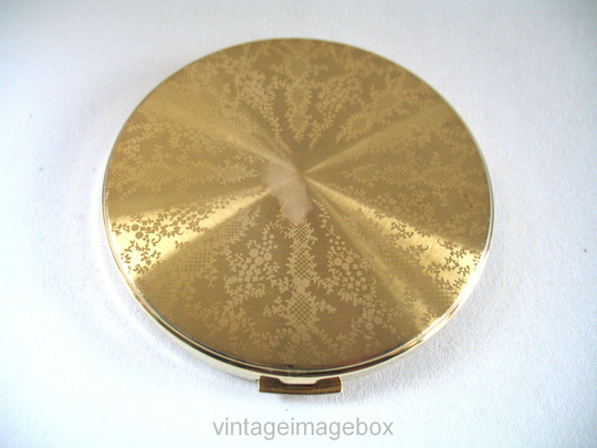 Vintage Vanity Fair Powder Compact, 1950S, Gold Lace Pattern, 3 3/8