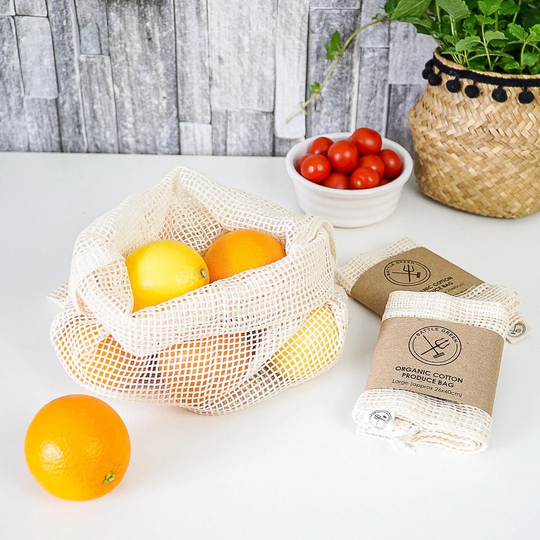 Reusable Produce Bags - Organic Cotton Shopping Bag Grocery Perfect For Fruit & Vegetables
