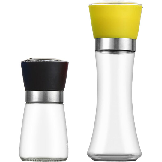 Fvbjd - Stainless Steel Salt and Pepper Grinder,Adjustable Stainless Steel and Glass Salt & Pepper Mill Set of 4 Short black + high yellow