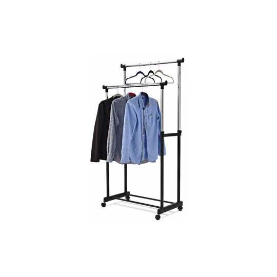 Double Rail Garment Rack Metal Clothes Rail Organizer Rolling