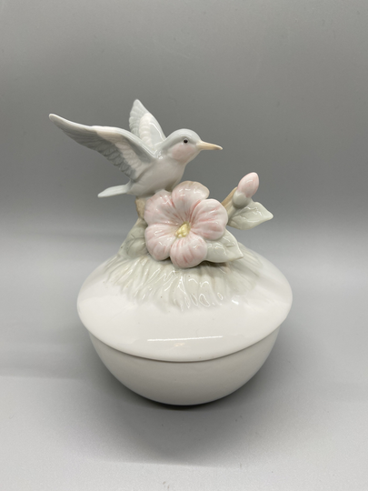 Vintage Karen Carson Creations Ceramic/Porcelain Hummingbird & Hibiscus Flower Candle Holder With Scented Made in Taiwan