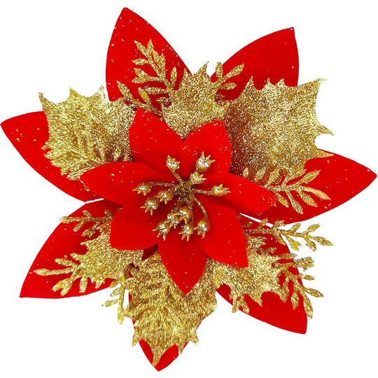 20PCS Christmas Flowers Artificial with Clip, Christmas Poinsettia Flowers with Glitter Powder Decorations for Christmas Tree Garland Christmas