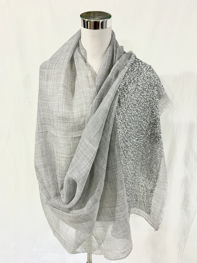 Silver Silk Wool Sequins Wrap, Hand Embroidered Shawl, Evening Wear All Season Formal Wrap